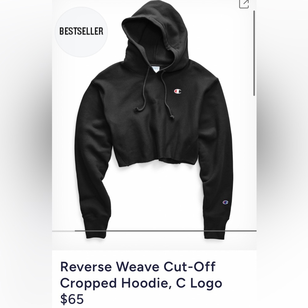 NWT Black Cropped Champion Pullover Hoodie - Picture 2 of 5